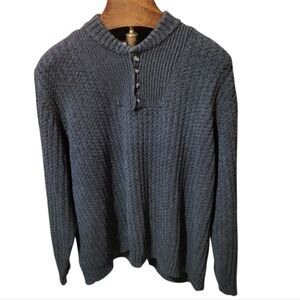 Eddie Bauer Fisherman Style Gray 100% Cotton Henley Style Sweater Size XXL